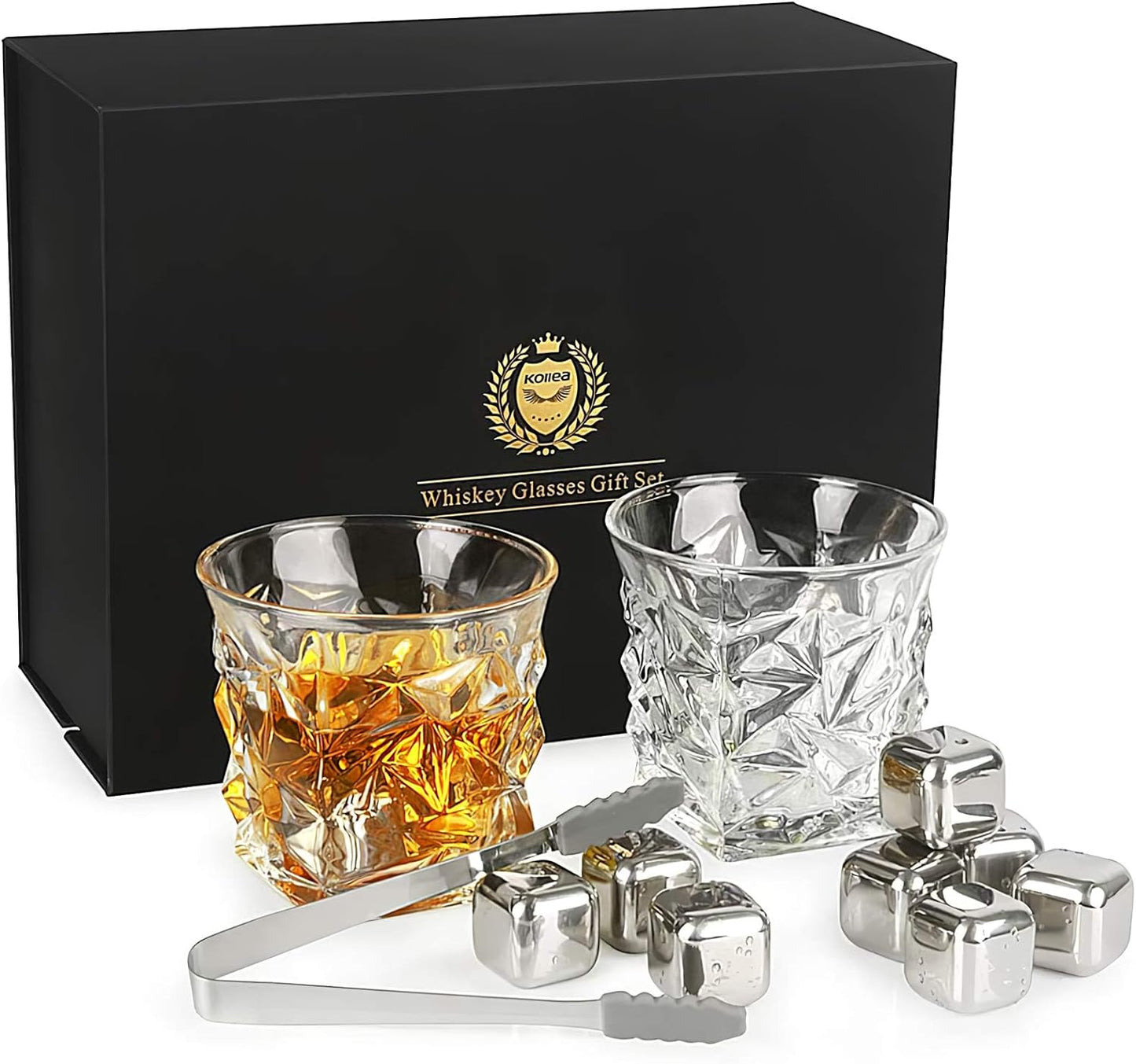 Whiskey Gifts for Men Dad, Whiskey Glasses Set with 8 Reusable Whiskey Stones, Drinking Gifts for Boyfriend Him, Cool Whiskey Gifts for Birthday House Warming Anniversary Christmas, 11Oz