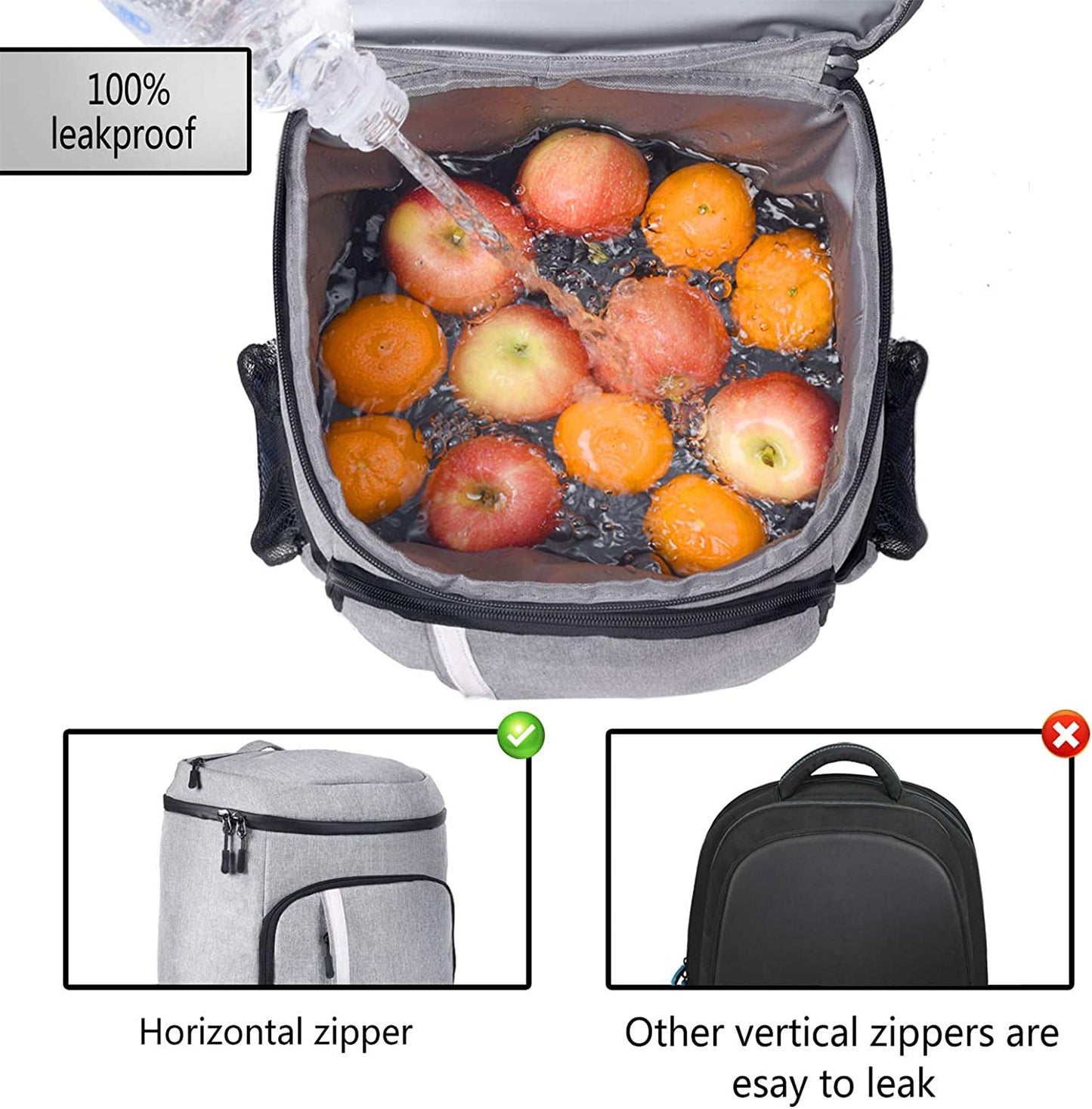 Insulated Waterproof Backpack Cooler Bag - Lightweight and Leakproof Soft Cooler for Work, Lunch, Picnics, Camping, and Hiking (Holds 30 Cans)