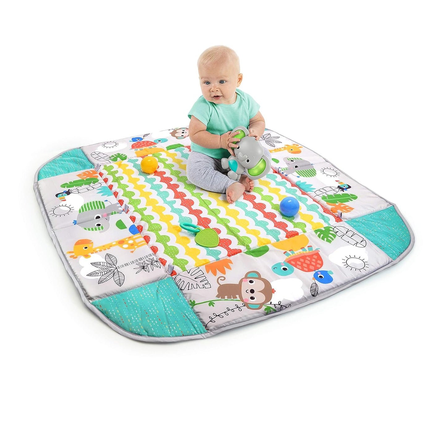 5-in-1 Your Way Ball Play Jumbo Play Mat and Ball Pit - Versatile Baby Gym for Newborns to Toddlers in Tropical Green