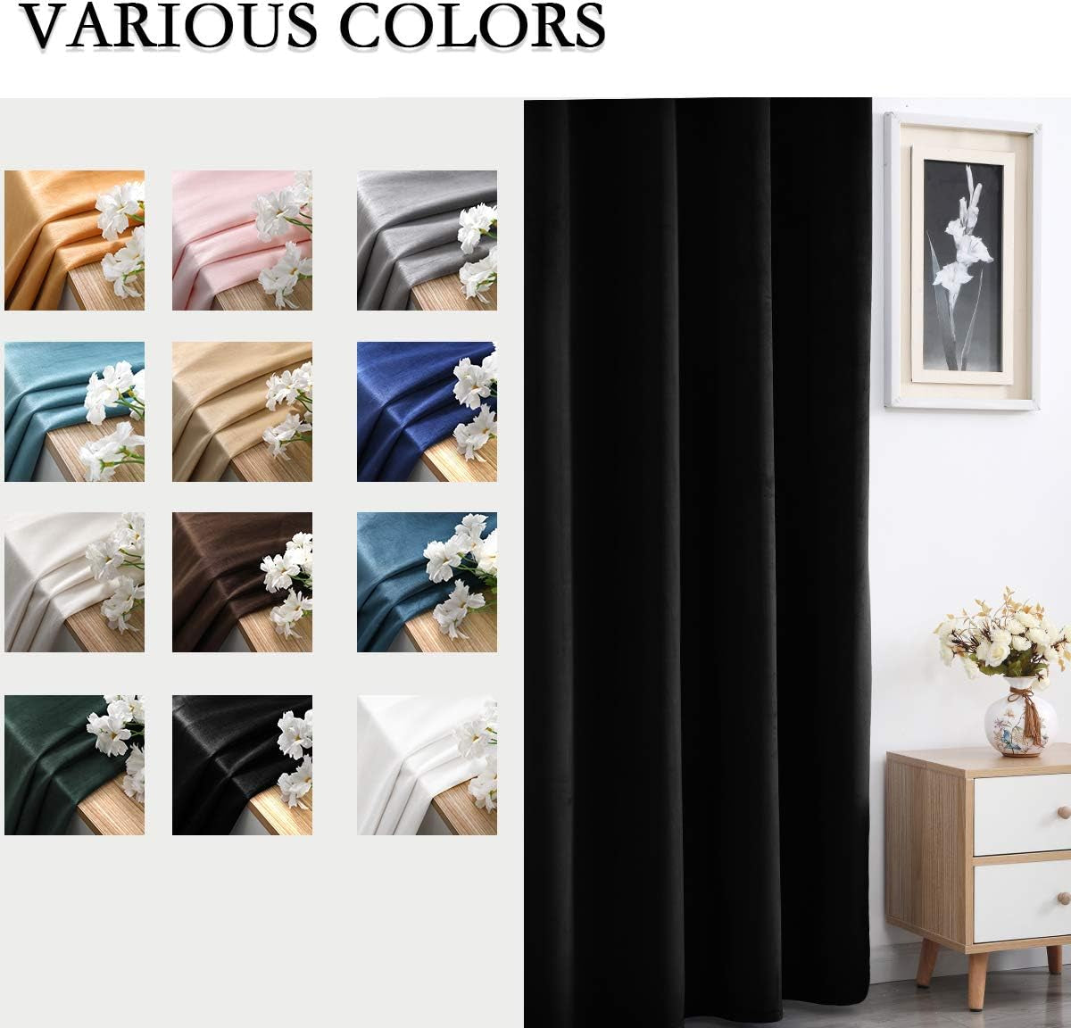Black Velvet Blackout Curtains 84 Inches Long Light Blocking Grommet Velvet Window Curtain Panels Set of 2 Heat Insulated Curtains Blackout Thermal Velvet Curtain Panels for Bedroom 2 Panels