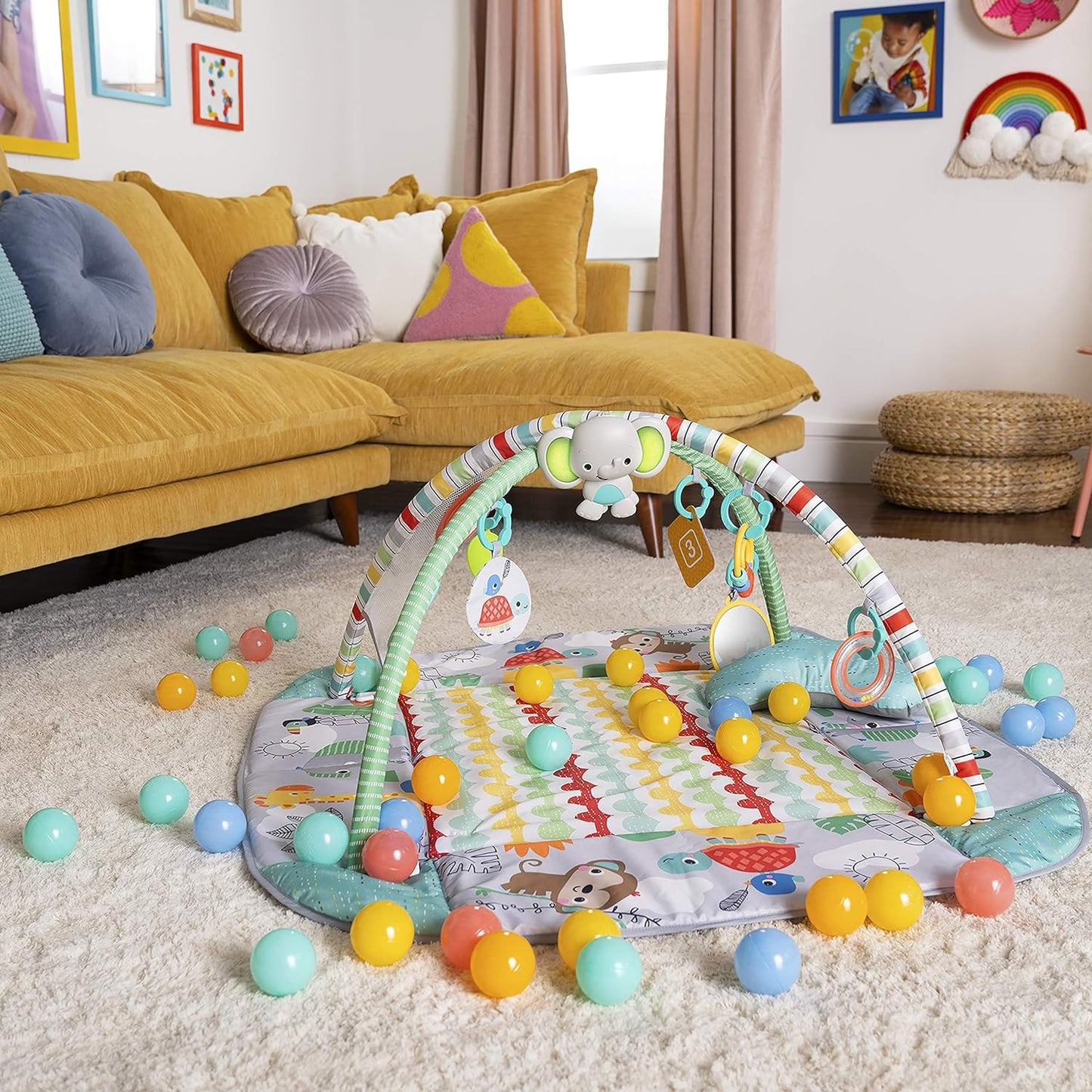 5-in-1 Your Way Ball Play Jumbo Play Mat and Ball Pit - Versatile Baby Gym for Newborns to Toddlers in Tropical Green