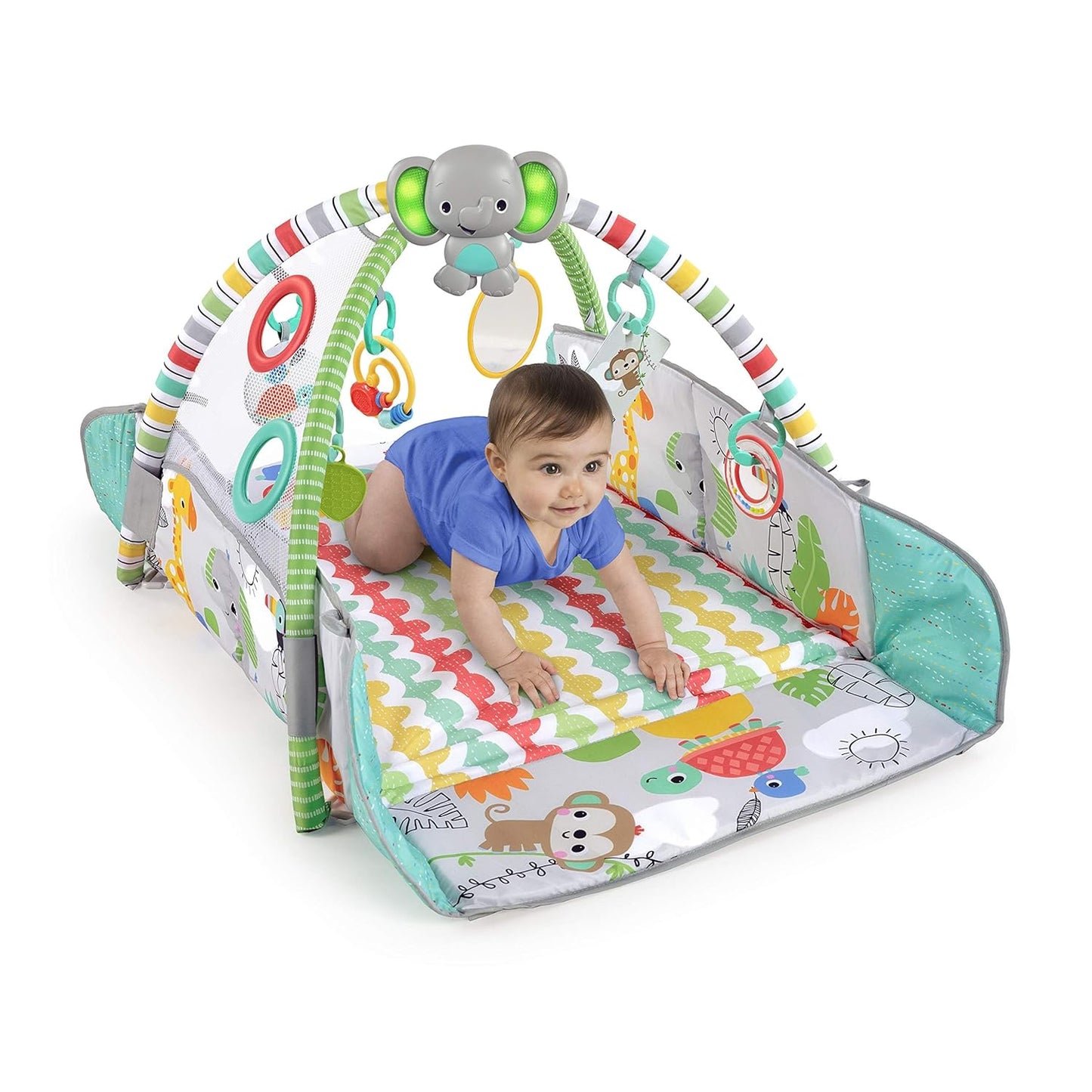 5-in-1 Your Way Ball Play Jumbo Play Mat and Ball Pit - Versatile Baby Gym for Newborns to Toddlers in Tropical Green