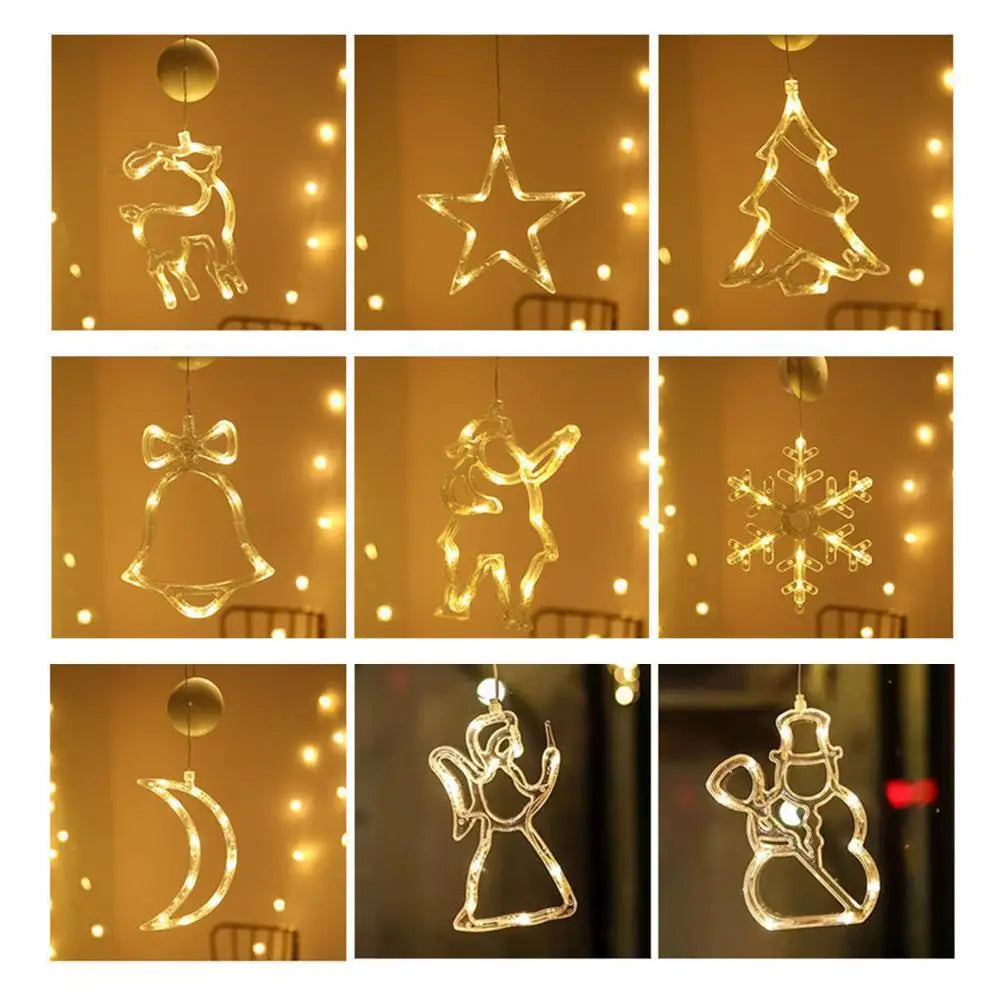 Christmas Star Lights Holiday Window Decoration Christmas LED Star Bell Snowman Santa Suction Cup Fairy Light Home Window Decor