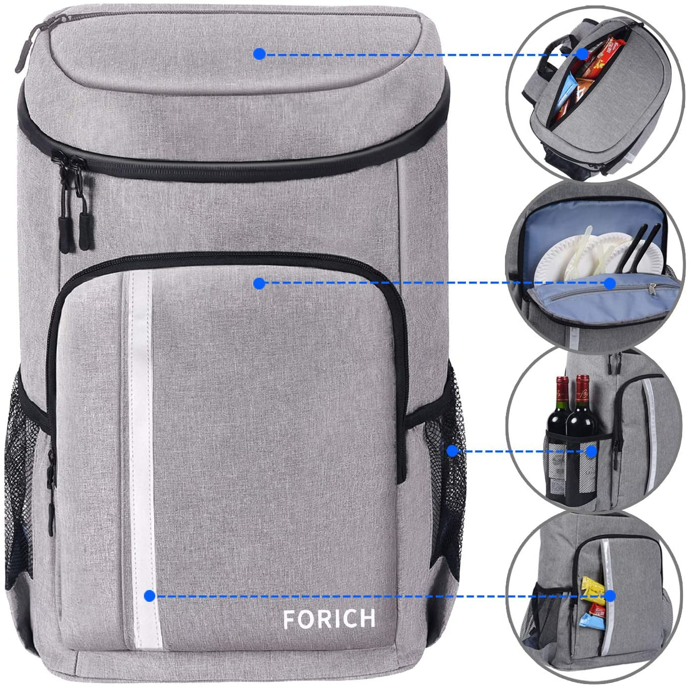 Insulated Waterproof Backpack Cooler Bag - Lightweight and Leakproof Soft Cooler for Work, Lunch, Picnics, Camping, and Hiking (Holds 30 Cans)
