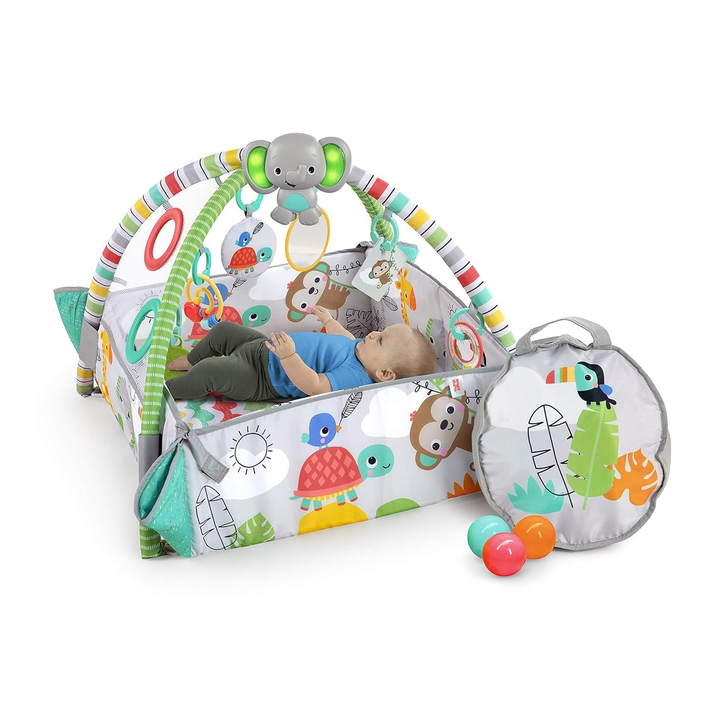5-in-1 Your Way Ball Play Jumbo Play Mat and Ball Pit - Versatile Baby Gym for Newborns to Toddlers in Tropical Green