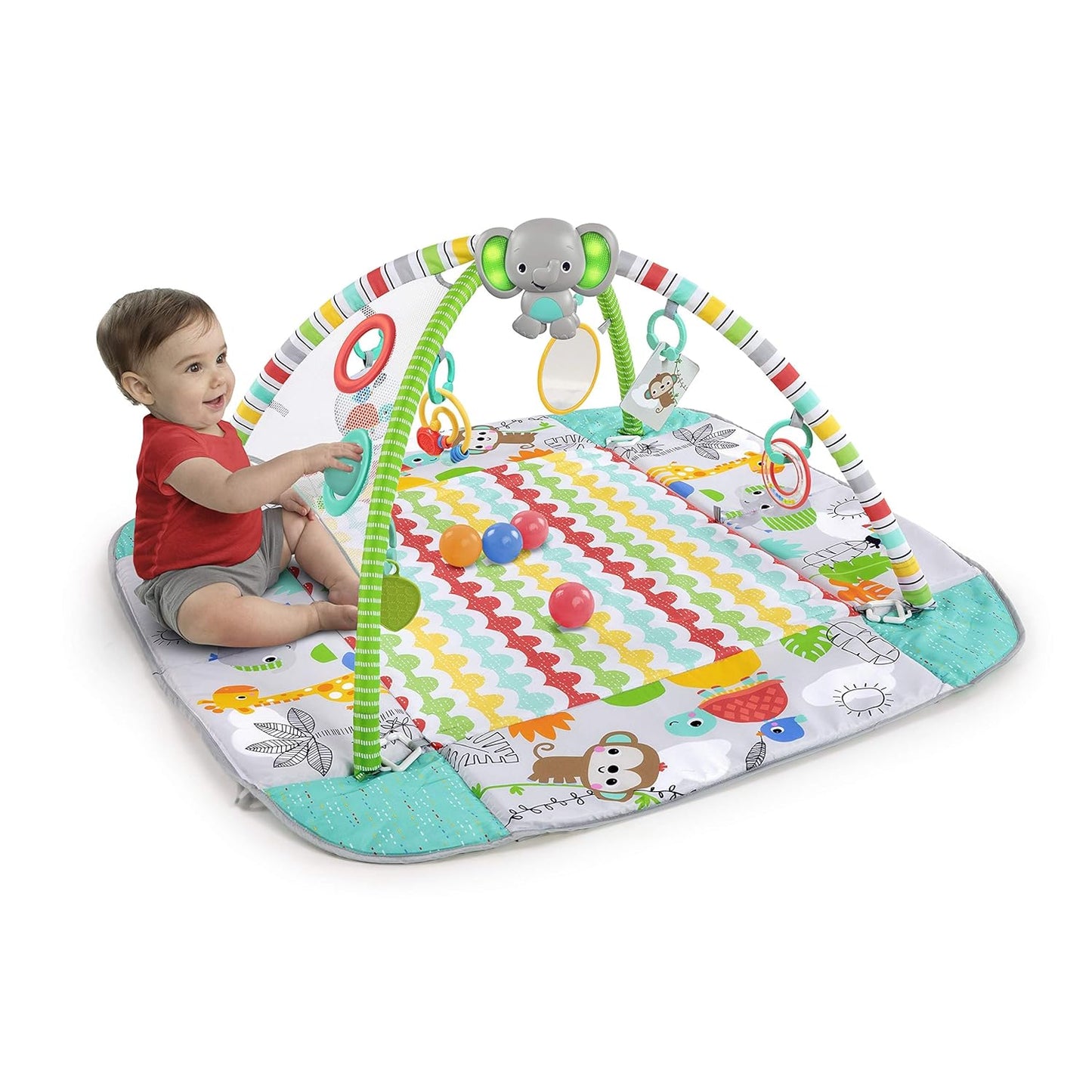 5-in-1 Your Way Ball Play Jumbo Play Mat and Ball Pit - Versatile Baby Gym for Newborns to Toddlers in Tropical Green