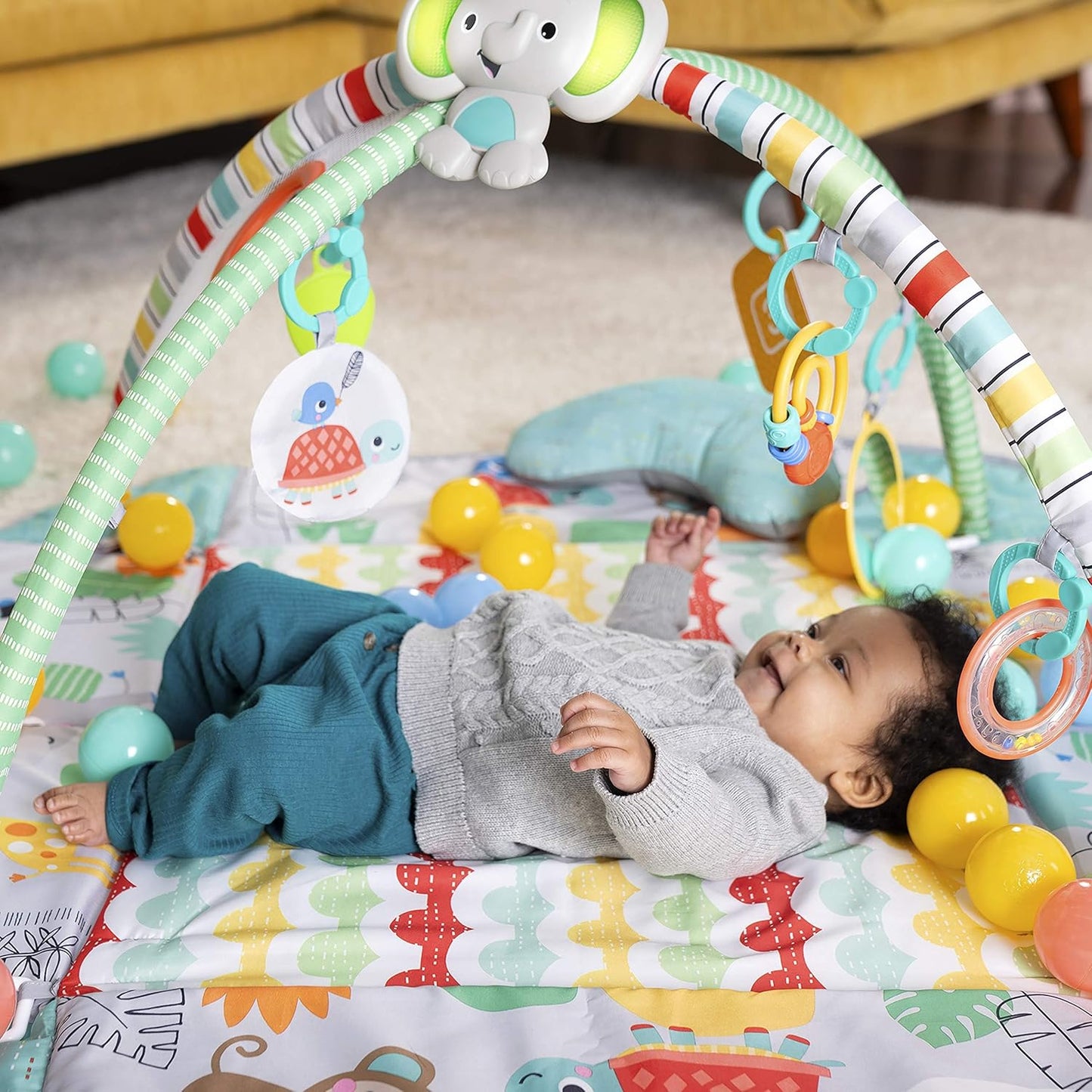 5-in-1 Your Way Ball Play Jumbo Play Mat and Ball Pit - Versatile Baby Gym for Newborns to Toddlers in Tropical Green