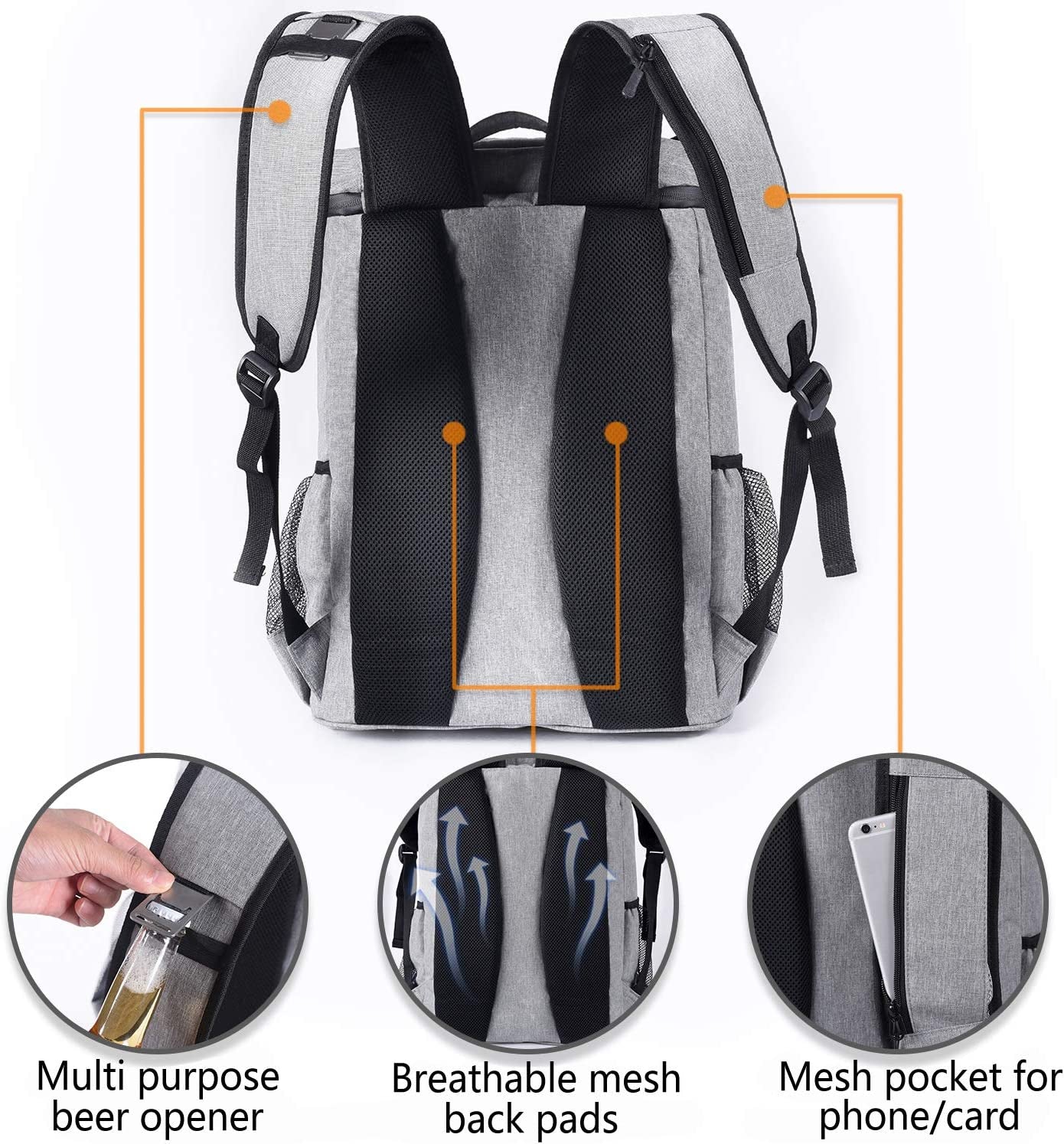 Insulated Waterproof Backpack Cooler Bag - Lightweight and Leakproof Soft Cooler for Work, Lunch, Picnics, Camping, and Hiking (Holds 30 Cans)