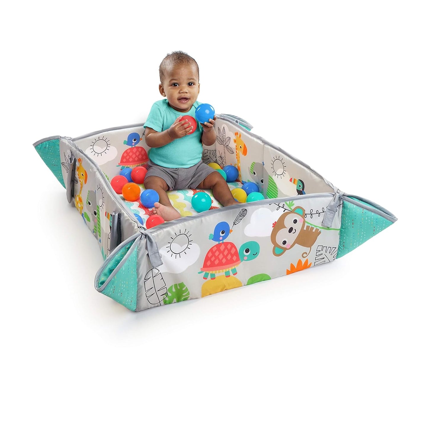 5-in-1 Your Way Ball Play Jumbo Play Mat and Ball Pit - Versatile Baby Gym for Newborns to Toddlers in Tropical Green