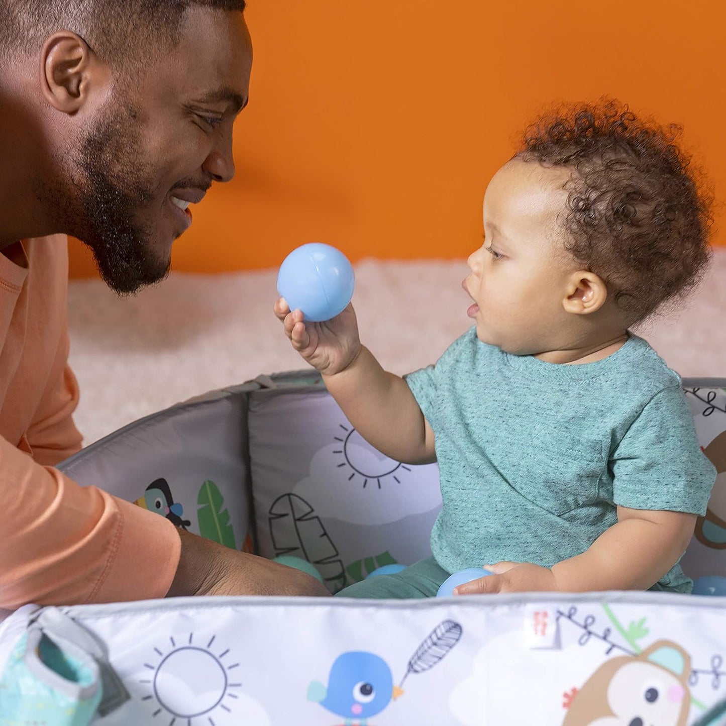 5-in-1 Your Way Ball Play Jumbo Play Mat and Ball Pit - Versatile Baby Gym for Newborns to Toddlers in Tropical Green