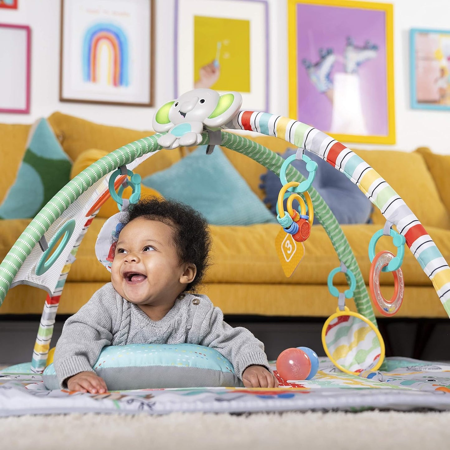 5-in-1 Your Way Ball Play Jumbo Play Mat and Ball Pit - Versatile Baby Gym for Newborns to Toddlers in Tropical Green