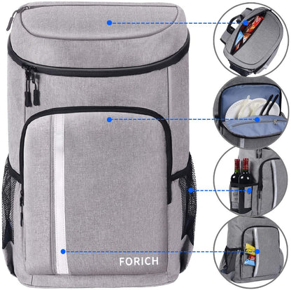 Insulated Waterproof Backpack Cooler Bag - Lightweight and Leakproof Soft Cooler for Work, Lunch, Picnics, Camping, and Hiking (Holds 30 Cans)