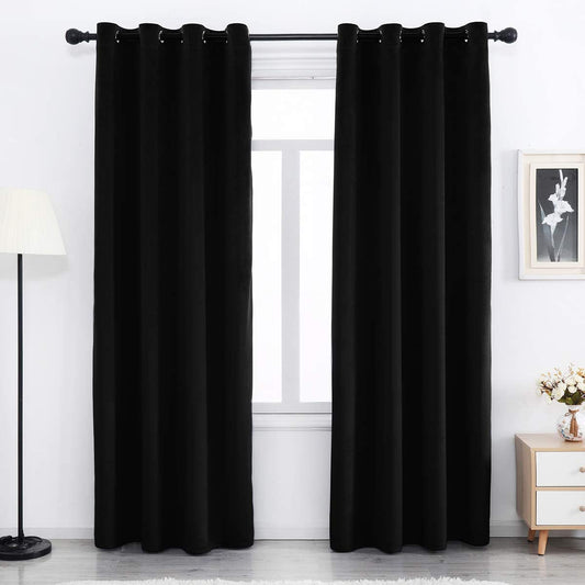 Black Velvet Blackout Curtains 84 Inches Long Light Blocking Grommet Velvet Window Curtain Panels Set of 2 Heat Insulated Curtains Blackout Thermal Velvet Curtain Panels for Bedroom 2 Panels