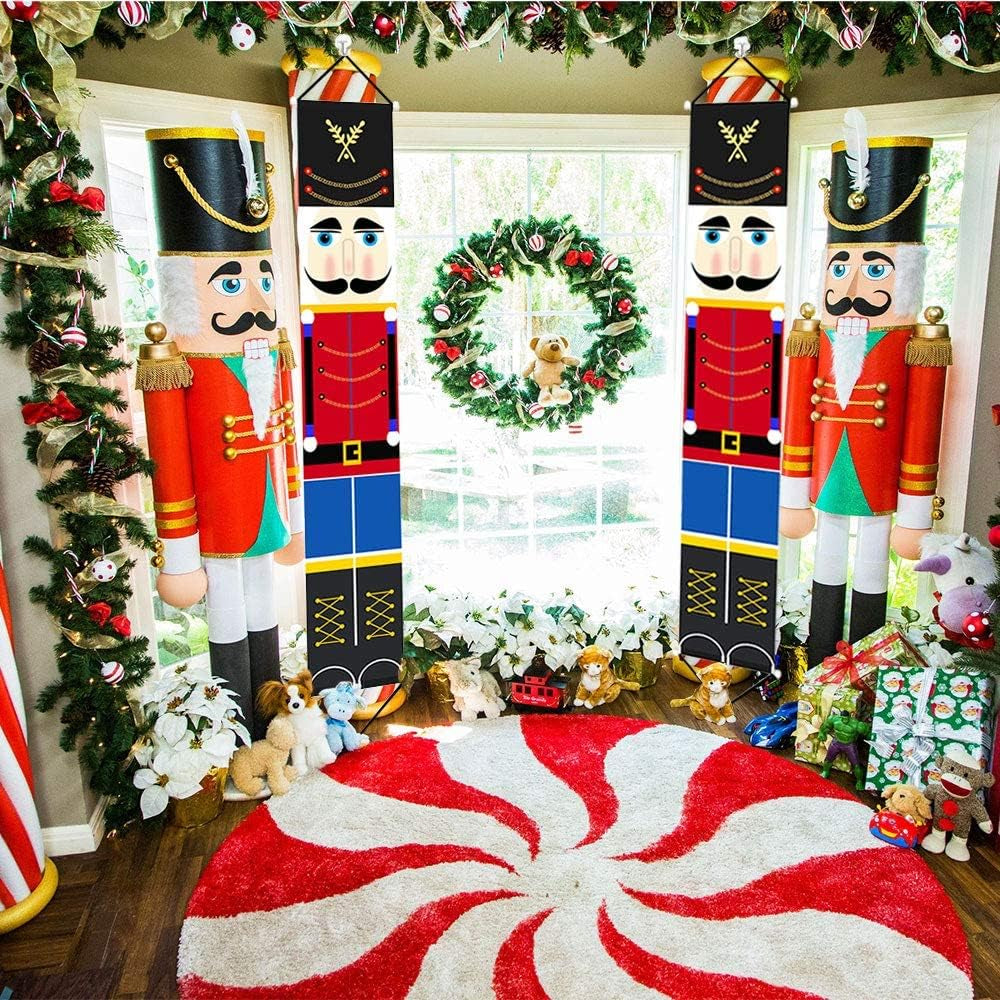 Christmas Nutcracker Banner Decorations Outdoor - 6.2Ft Solider Nutcracker Christmas Banner for Front Door Yard Porch Garden Indoor Kids Party