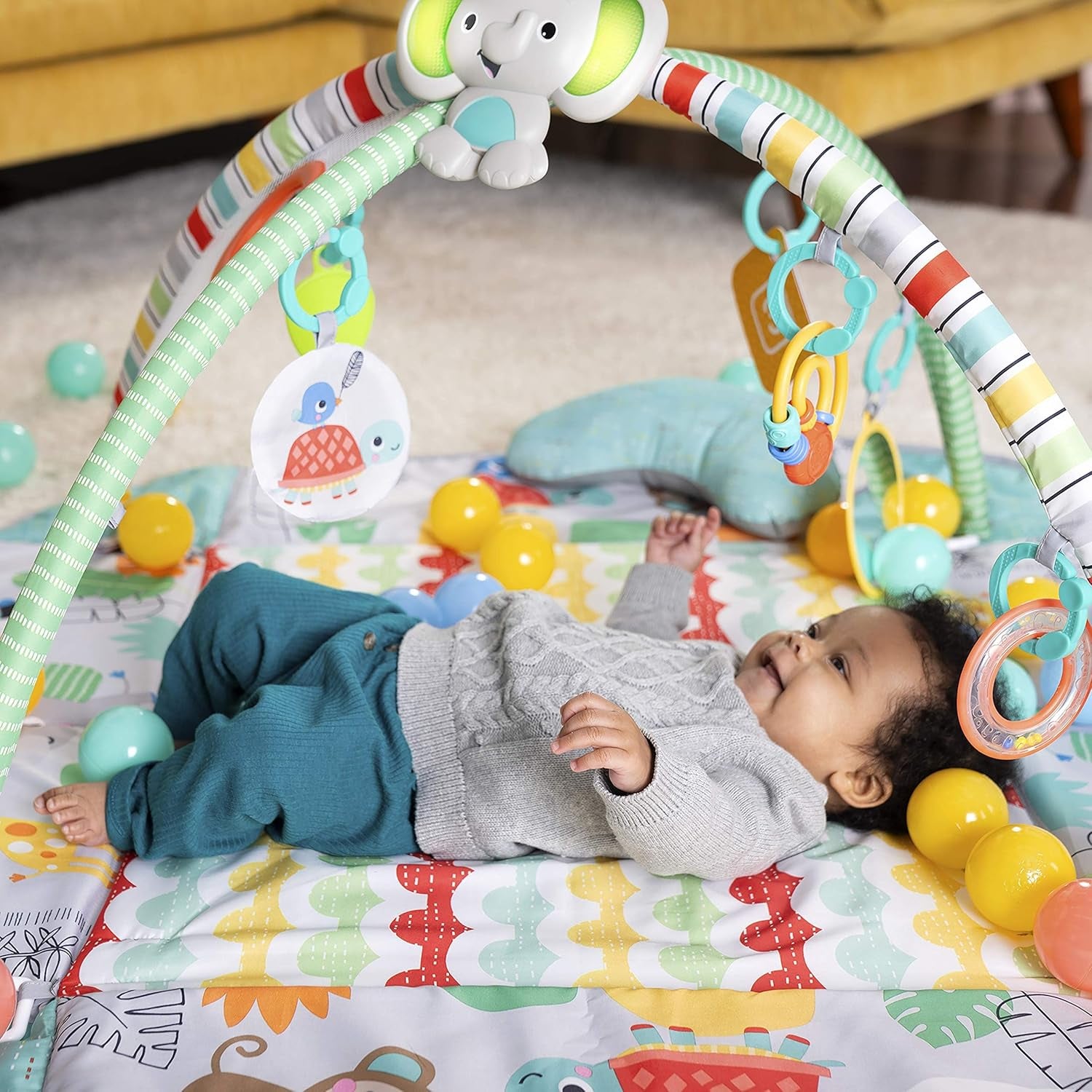 5-in-1 Your Way Ball Play Jumbo Play Mat and Ball Pit - Versatile Baby Gym for Newborns to Toddlers in Tropical Green