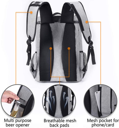 Insulated Waterproof Backpack Cooler Bag - Lightweight and Leakproof Soft Cooler for Work, Lunch, Picnics, Camping, and Hiking (Holds 30 Cans)