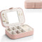 Travel Jewelry Case Box Women PU Leather 2 Layer Jewelry Organizer Holder for Necklace Earring Rings-Weaving Pink